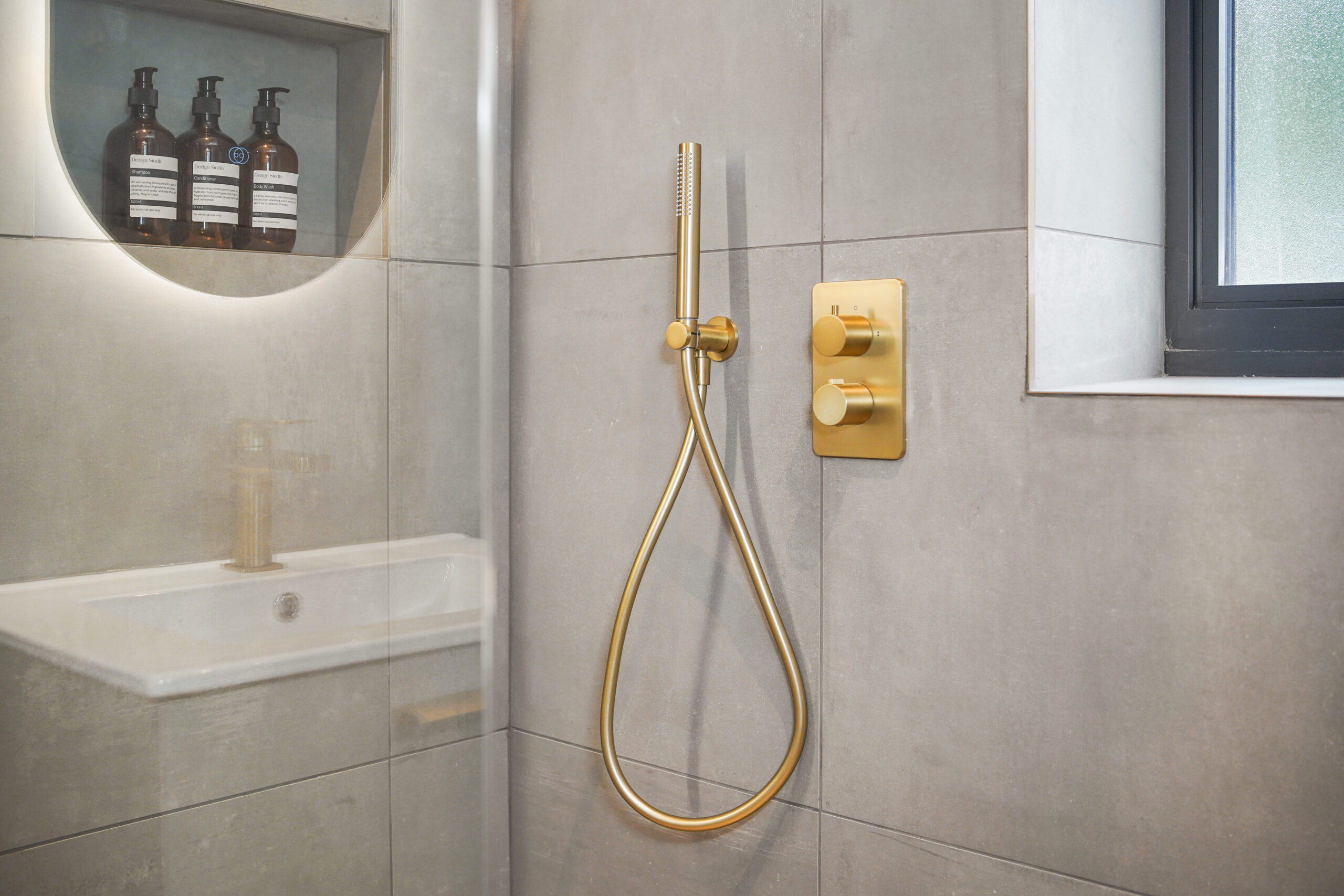 Authentic Dezign Studio photograph from the completed Woodford Wet-Room Shower project.